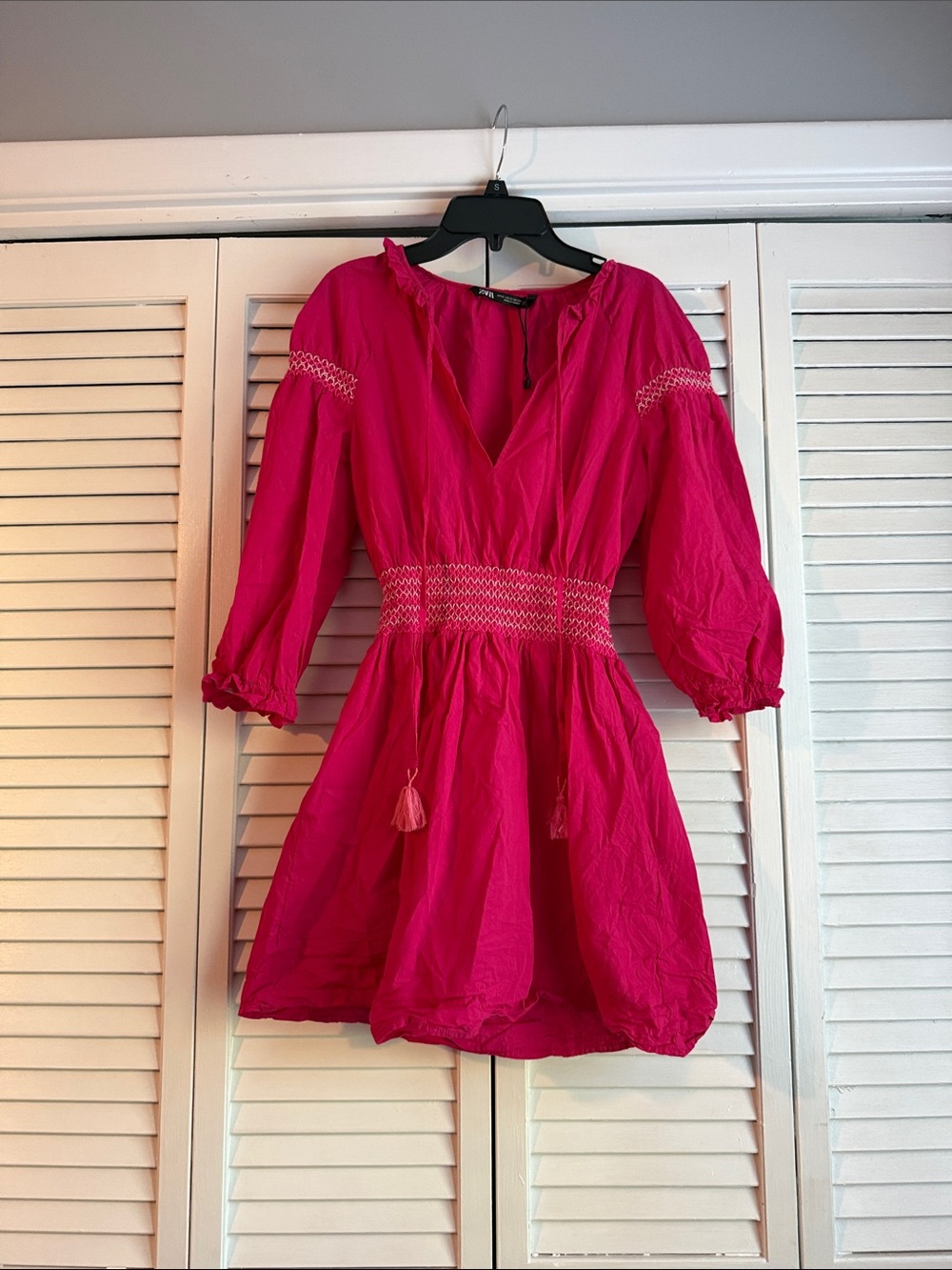 Zara Hot Pink Smocked Waist Mini Dress